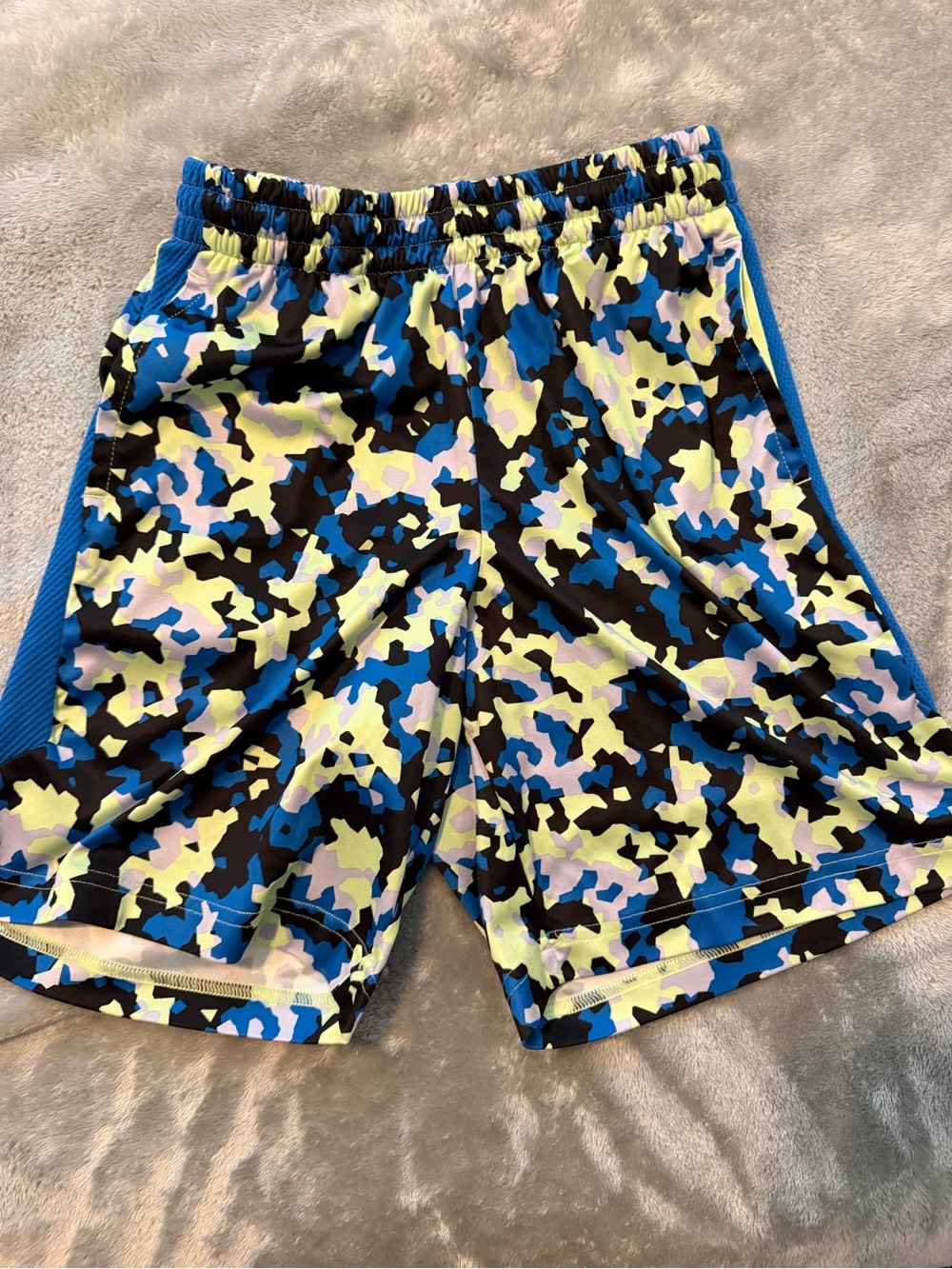 🔥5 for $25 Tek Gear Boys Dry Tek Camo Athletic Shorts Size L 14-16 Blue Green